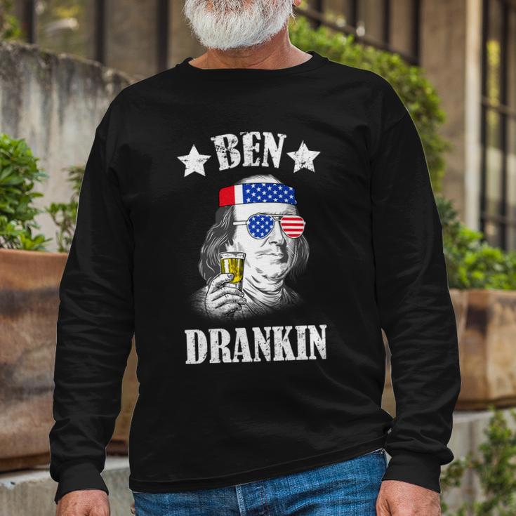 Ben Drankin Usa Patriotic Tshirt Long Sleeve T-Shirt Gifts for Old Men