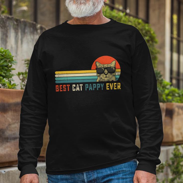 Best Cat Pappy Ever Shirt Vintage Retro Cat Dad Cat Father Long Sleeve T-Shirt Gifts for Old Men