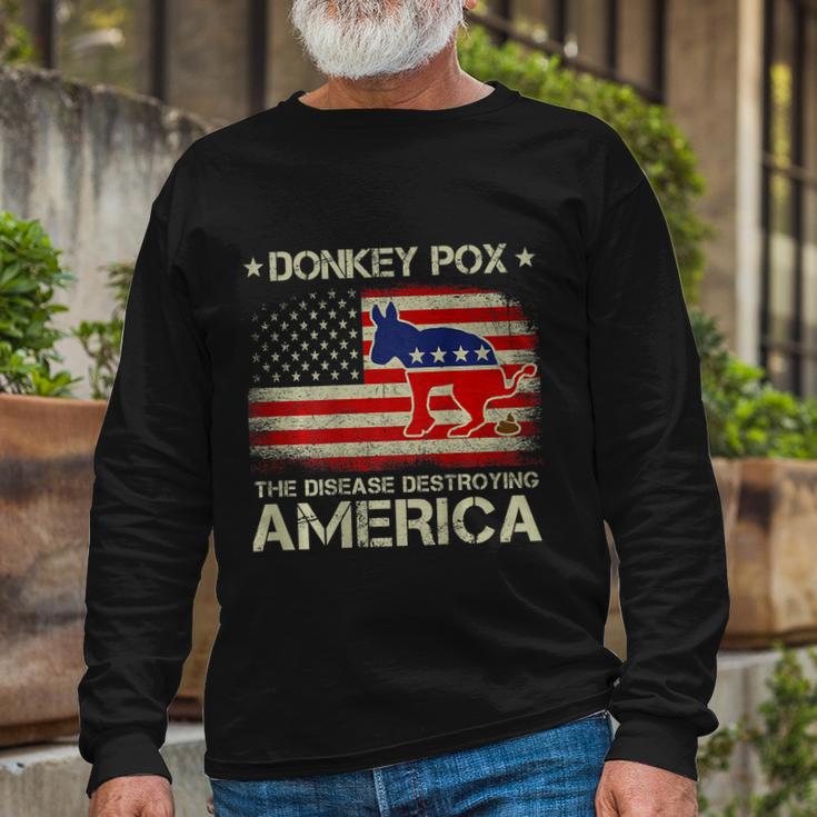 Biden Donkey Pox The Disease Destroying Vintage America Flag Long Sleeve T-Shirt Gifts for Old Men