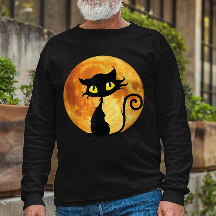 Black Cat Full Moon Halloween Cool Ideas For Holidays Long Sleeve T-Shirt Gifts for Old Men
