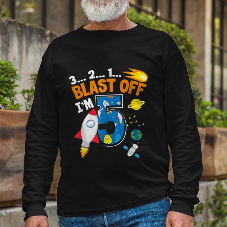 Blast Off Im 5 Astronaut 5Th Birthday Space Costume Long Sleeve T-Shirt Gifts for Old Men