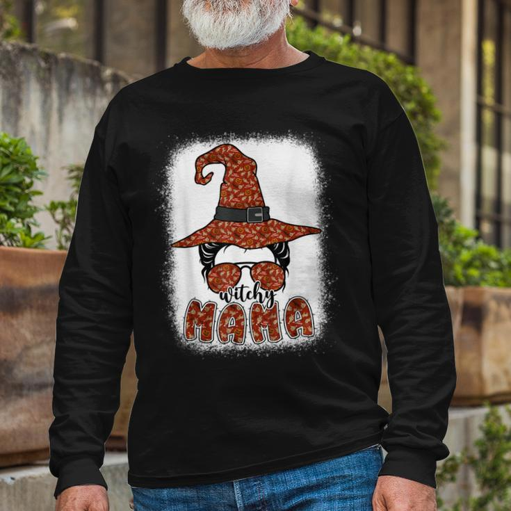 Bleached Witchy Mama Halloween Messy Bun Witch Mom Spooky Long Sleeve T-Shirt Gifts for Old Men