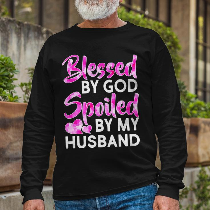 Blessed By God Spoiled By Husband Tshirt Long Sleeve T-Shirt Gifts for Old Men