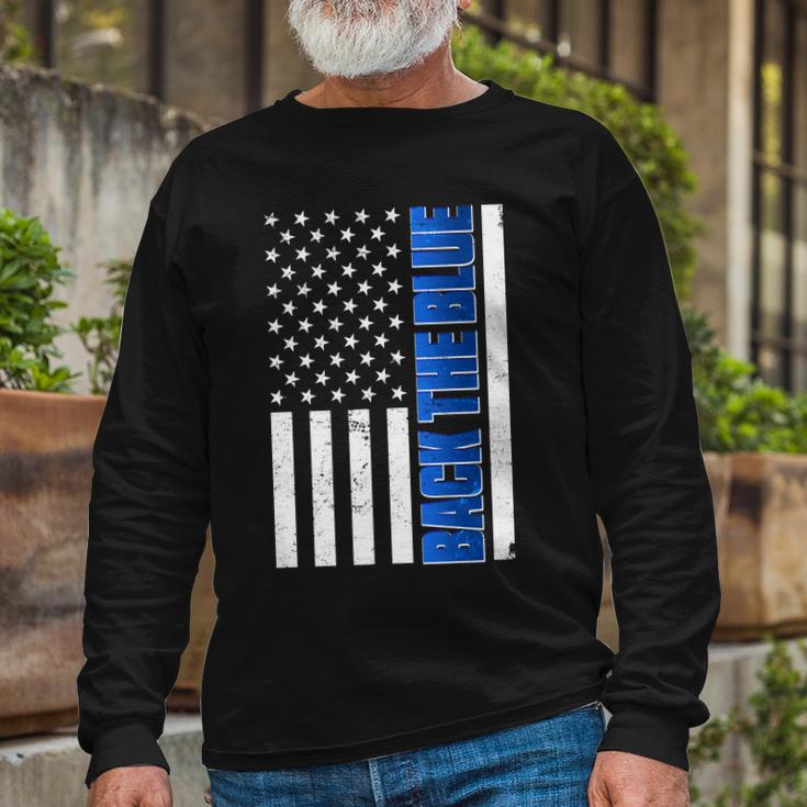 Back The Blue Thin Blue Line Us Flag Long Sleeve T-Shirt Gifts for Old Men