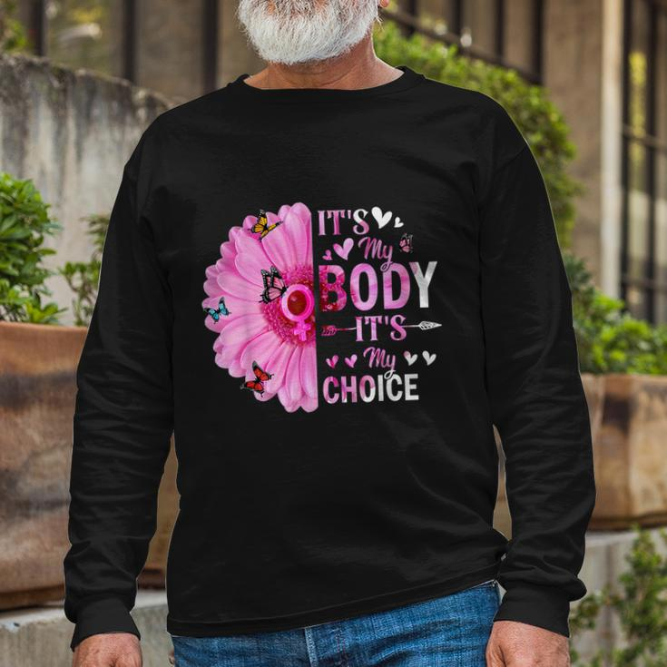 My Body Choice Uterus Business Butterfly Flower Long Sleeve T-Shirt Gifts for Old Men