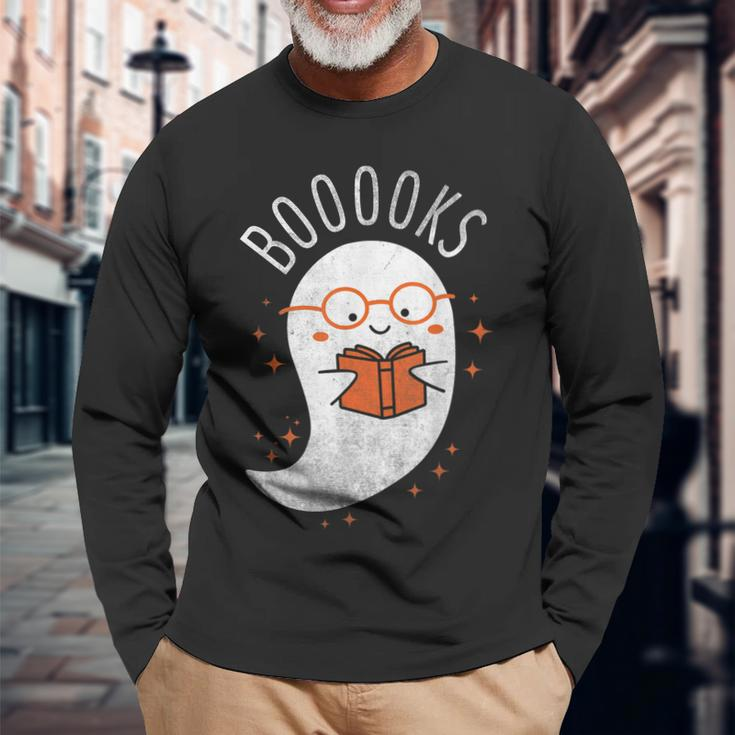 Booooks Ghost Halloween Teacher Book Library Reading V3 Men Women Long Sleeve T-Shirt T-shirt Graphic Print Gifts for Old Men