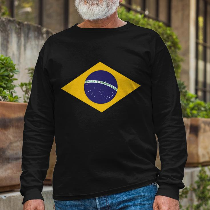 Brazil National Flag Long Sleeve T-Shirt Gifts for Old Men