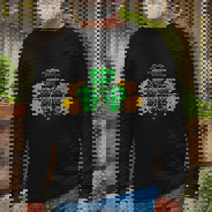 Buffalo Shamrock Plaid Irish Clovers Long Sleeve T-Shirt Gifts for Old Men