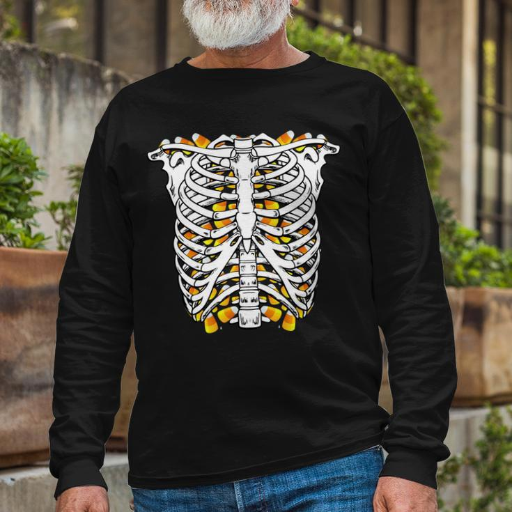 Candy Corn Skeleton Hallween Costume Tshirt Long Sleeve T-Shirt Gifts for Old Men