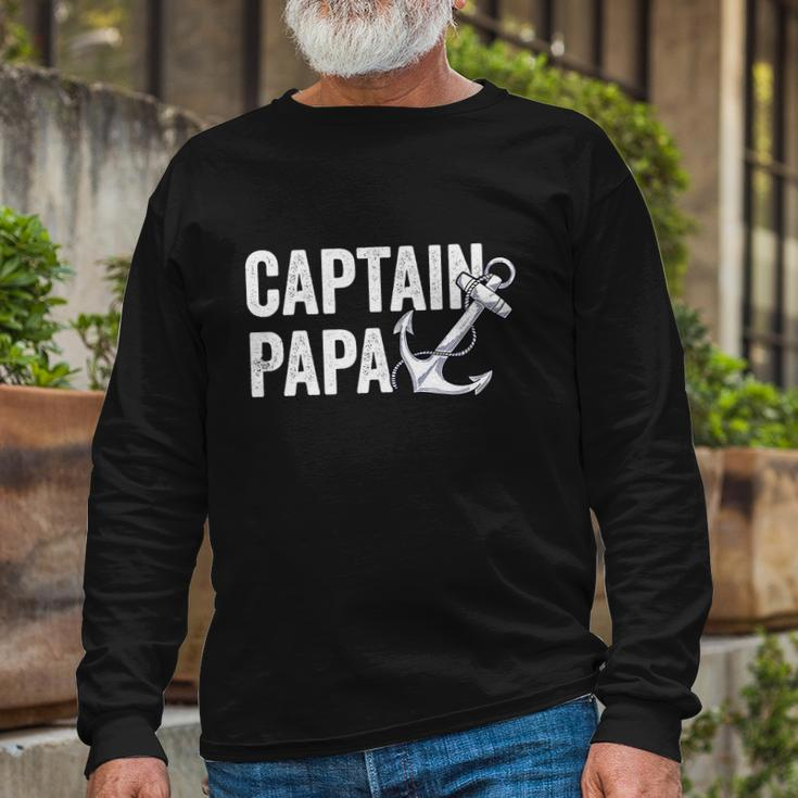 Captain Papa Pontoon Lake Sailor Fuuny Fishing Boating Long Sleeve T-Shirt Gifts for Old Men