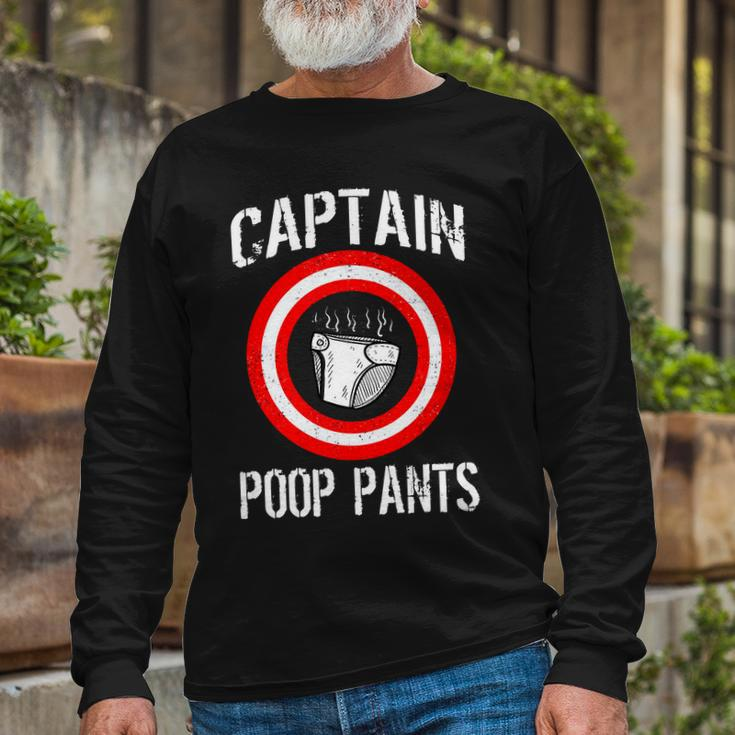 Captain Poop Pants Tshirt Long Sleeve T-Shirt Gifts for Old Men