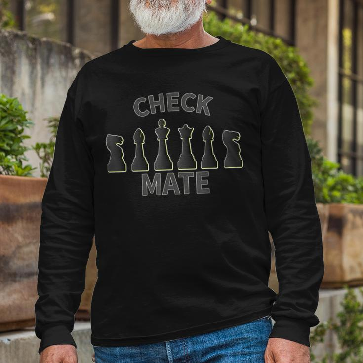 Chess Pieces King Queen Bishop Rook Pawn Checkmate Long Sleeve T-Shirt Gifts for Old Men