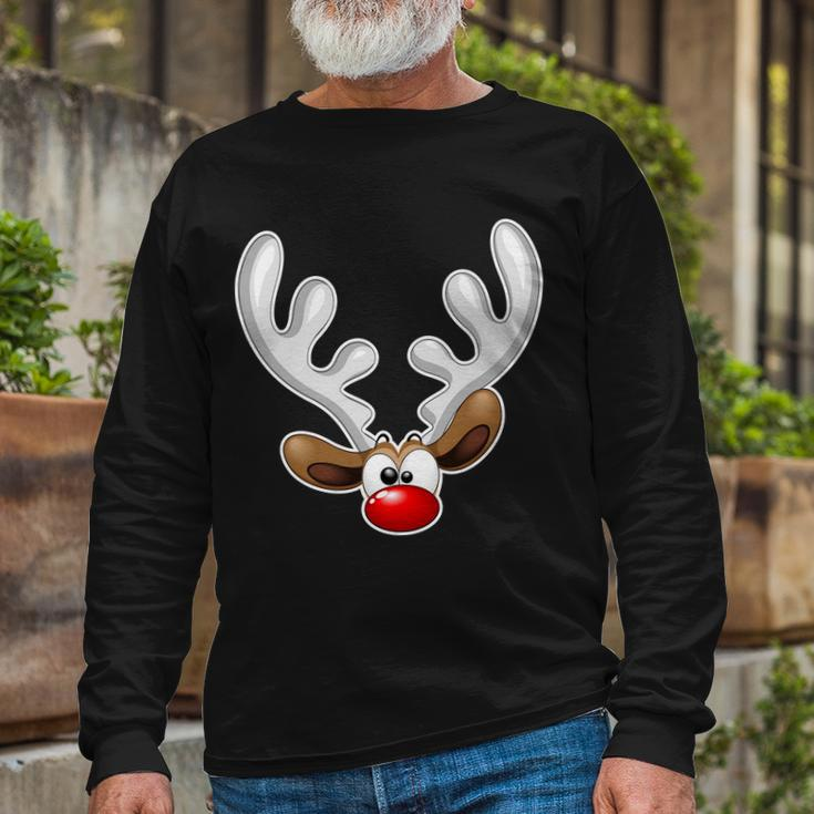 Christmas Red Nose Reindeer Face Long Sleeve T-Shirt Gifts for Old Men