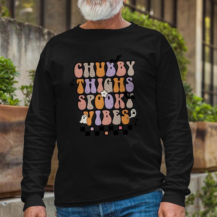 Chubby Thights And Spooky Vibes Halloween Groovy Long Sleeve T-Shirt Gifts for Old Men