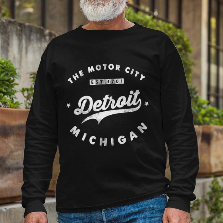 Classic Retro Vintage Detroit Michigan Motor City Tshirt Long Sleeve T-Shirt Gifts for Old Men