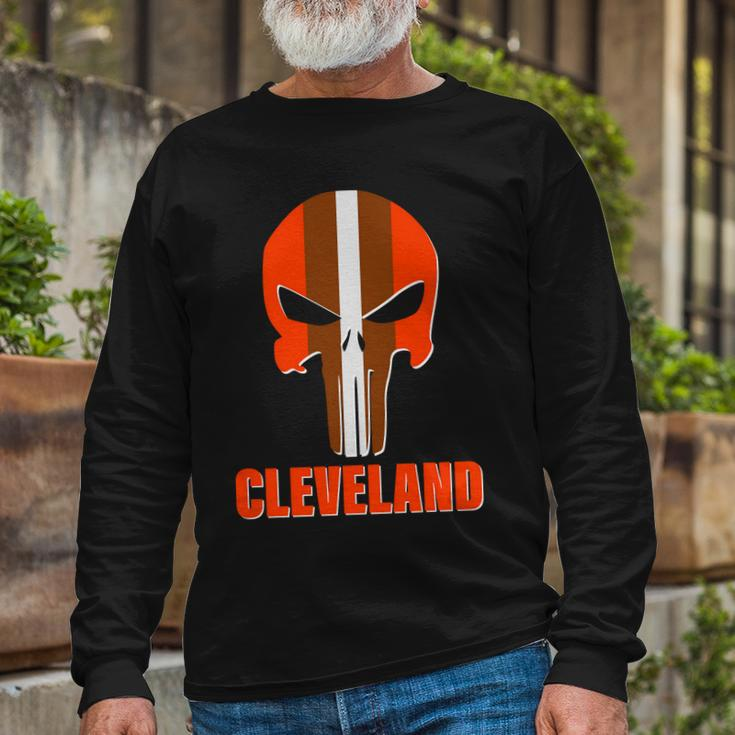 Cleveland Skull Football Tshirt Long Sleeve T-Shirt Gifts for Old Men
