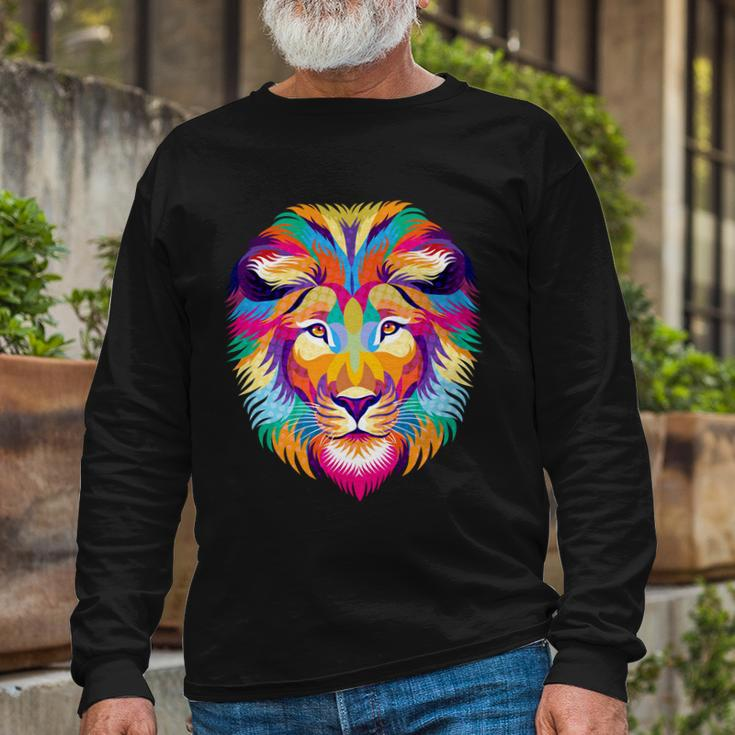Colorful Abstract Lion Long Sleeve T-Shirt Gifts for Old Men