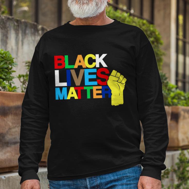 Colorful Black Lives Matter Fist African Style Tshirt Long Sleeve T-Shirt Gifts for Old Men