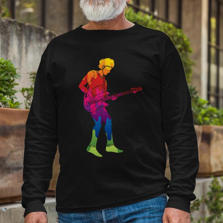 Cool Colorful Music Guitar Guy Long Sleeve T-Shirt Gifts for Old Men