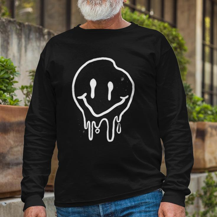 Cool Melting Smiling Face Emojicon Melting Smile Long Sleeve T-Shirt Gifts for Old Men