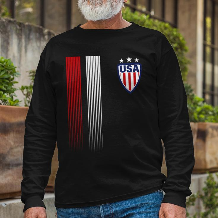 Cool Usa Soccer Jersey Stripes Tshirt Long Sleeve T-Shirt Gifts for Old Men