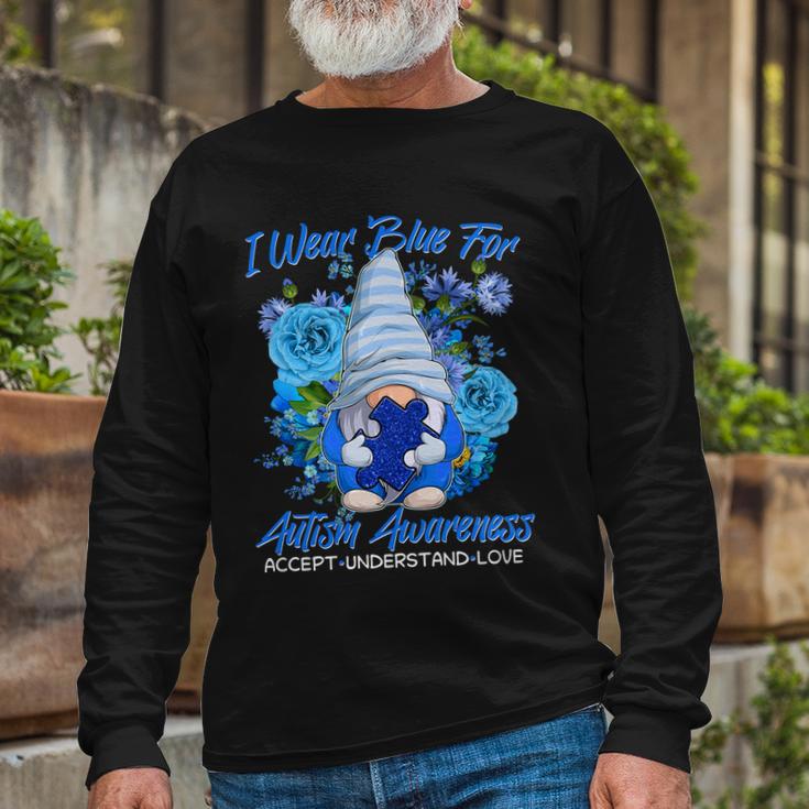 Cool I Wear Blue For Autism Awareness Accept Understand Love Flower Gnome V2 Long Sleeve T-Shirt Gifts for Old Men