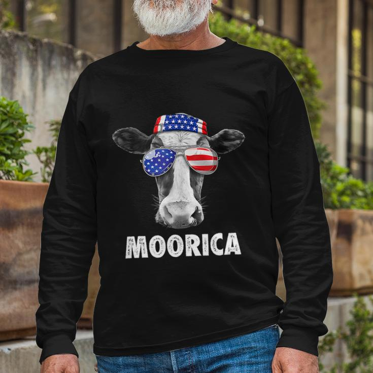 Cow 4Th Of July Moorica Merica Men American Flag Sunglasses Long Sleeve T-Shirt Gifts for Old Men