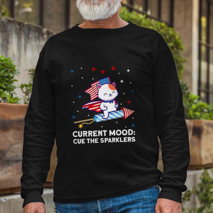 Current Mood Cue The Sparklers 4Th Of July Long Sleeve T-Shirt Gifts for Old Men