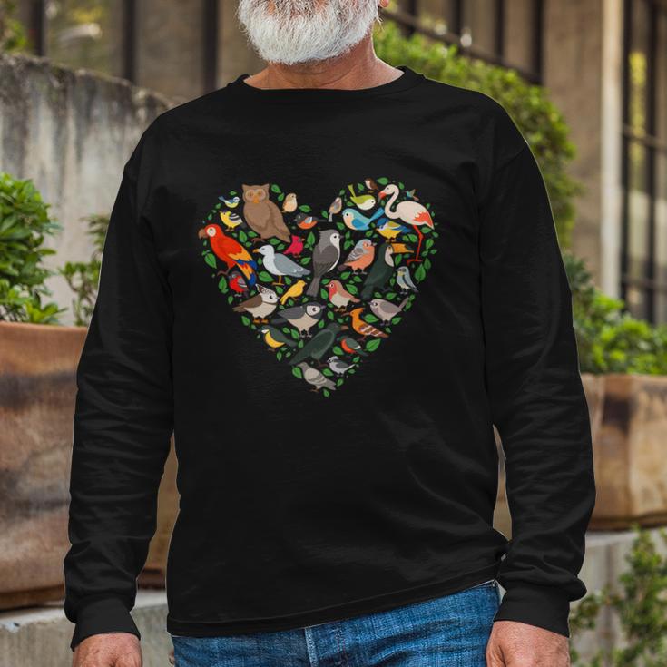 Cute Bird Lover Heart Long Sleeve T-Shirt Gifts for Old Men