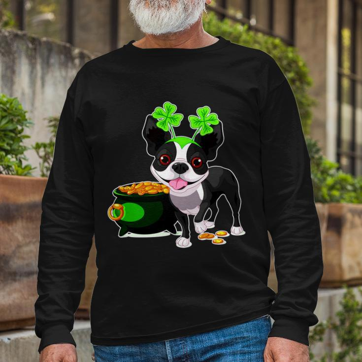 Cute Boston Terrier Shamrock St Patricks Day Long Sleeve T-Shirt Gifts for Old Men