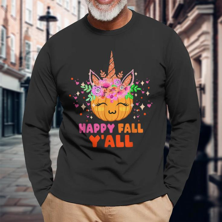 Cute Halloween Unicorn Pumpkin Autumn Fall Leaves Unicorn Men Women Long Sleeve T-Shirt T-shirt Graphic Print Gifts for Old Men