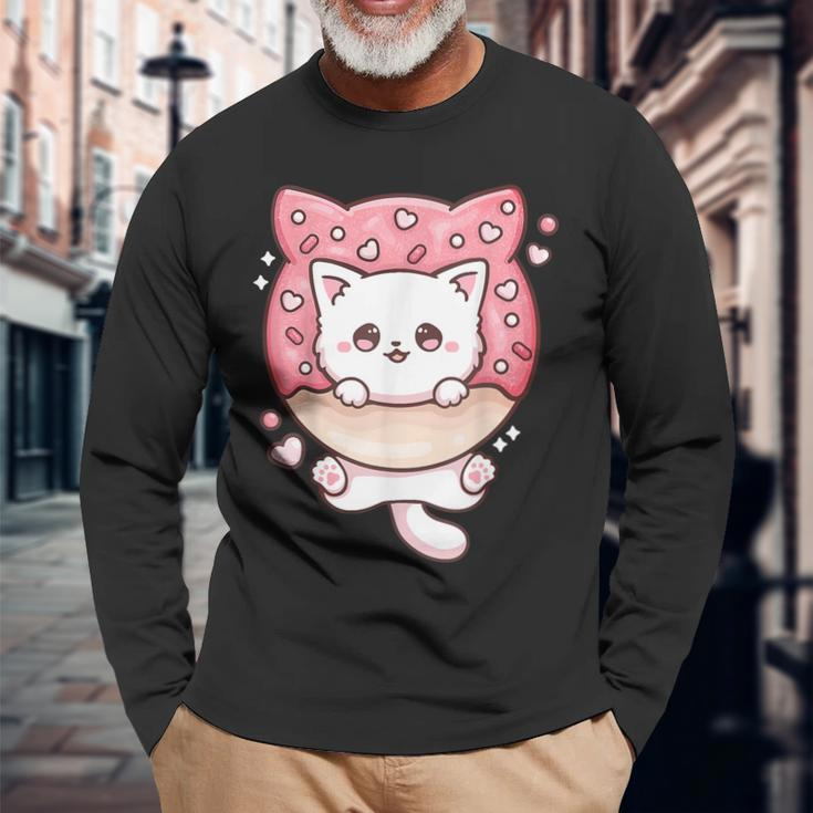 Cute Kawaii Cats Donut Anime Lover Otaku Cats Japanese Men Women Long Sleeve T-Shirt T-shirt Graphic Print Gifts for Old Men