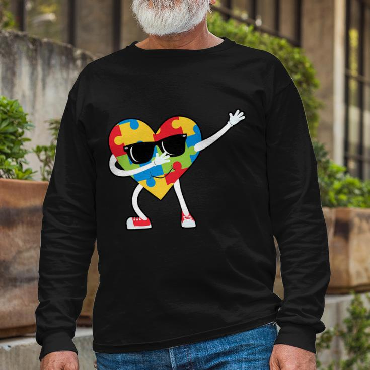 Dabbing Autism Awareness Puzzle Piece Heart Tshirt Long Sleeve T-Shirt Gifts for Old Men