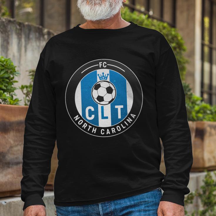 Distressed Charlotte North Carolina Clt Soccer Jersey Tshirt Long Sleeve T-Shirt Gifts for Old Men