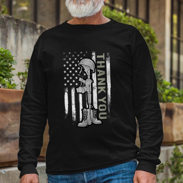 Distressed Memorial Day Us Flag Military Boots Dog Tags Long Sleeve T-Shirt Gifts for Old Men