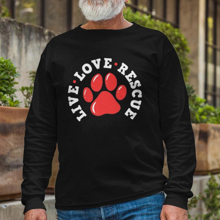 Dog Rescue Adopt Dog Paw Print Long Sleeve T-Shirt Gifts for Old Men