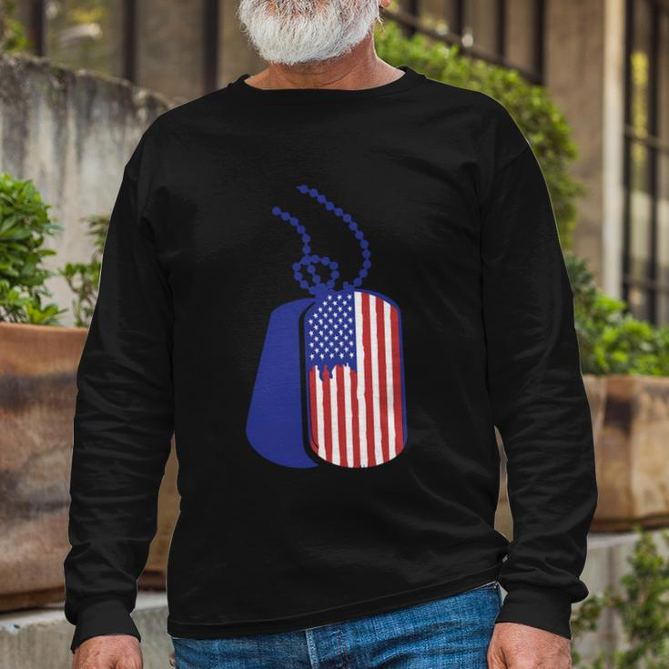 Dog Tag American Flag 4Th Of July Independence Day Patriotic Long Sleeve T-Shirt Gifts for Old Men