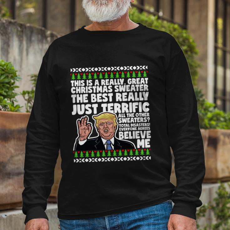 Donald Trump Ugly Christmas Sweater Parody Speech Long Sleeve T-Shirt Gifts for Old Men