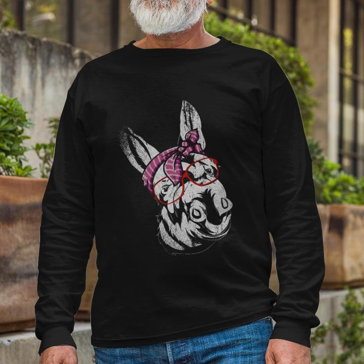 Donkey Glasses Farm Animal Lover Farmer Bandana Donkey Great Long Sleeve T-Shirt Gifts for Old Men