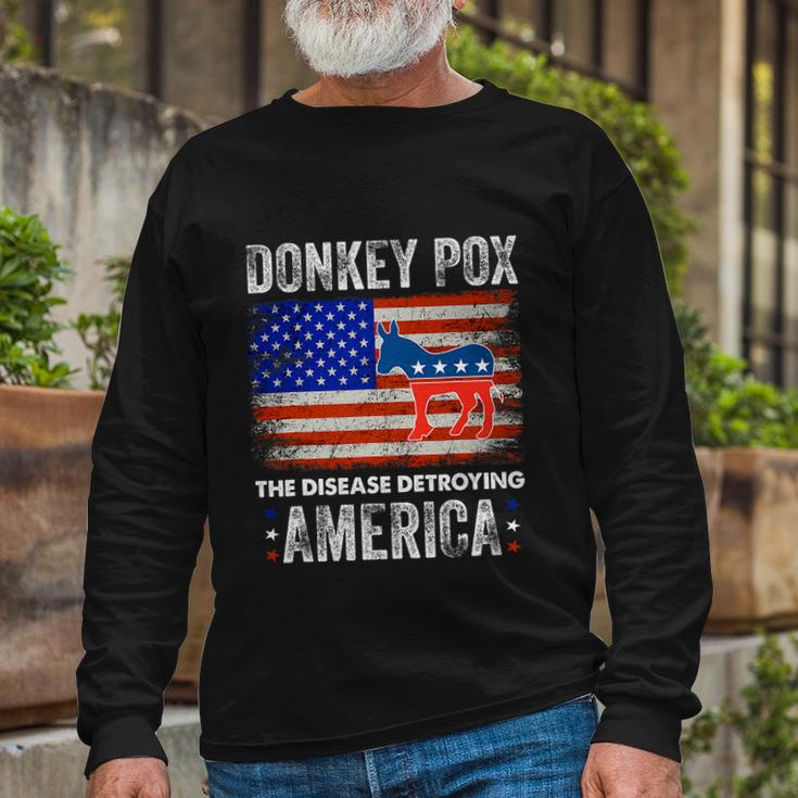 Donkey Pox The Disease Destroying America Usa Flag Anti Biden Long Sleeve T-Shirt Gifts for Old Men