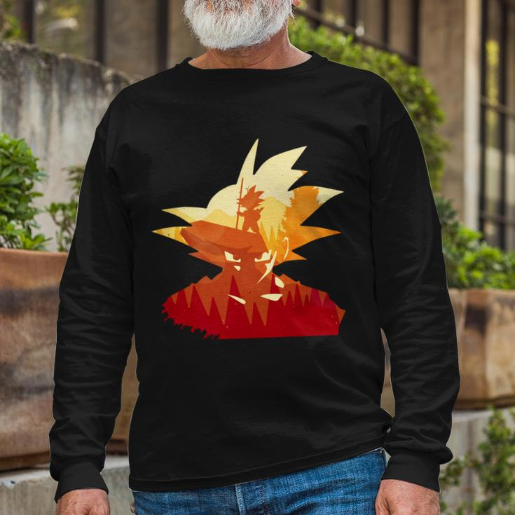 Dragon Fighter Silhouette Illustration Tshirt Long Sleeve T-Shirt Gifts for Old Men