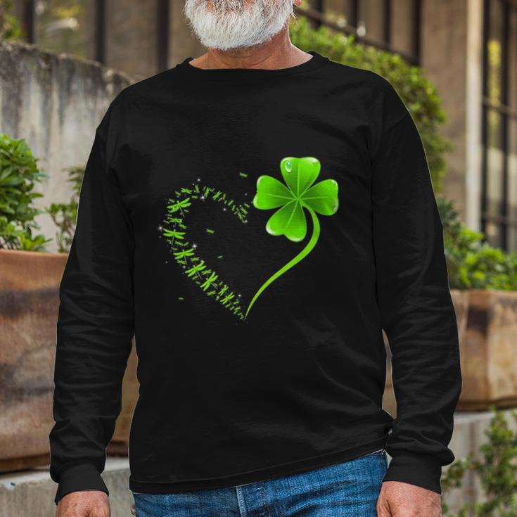 Dragonfly Heart Irish Shamrock Heart Clover St Patrick Day Long Sleeve T-Shirt Gifts for Old Men