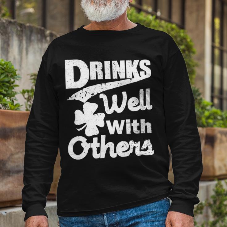 Drinks Well With Others St Patricks Day Tshirt Long Sleeve T-Shirt Gifts for Old Men