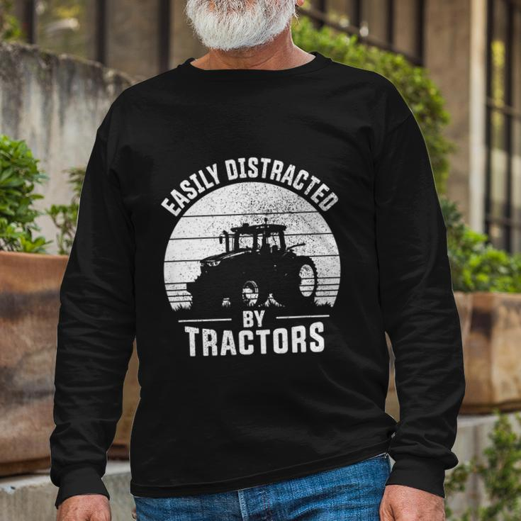 Easily Distracted By Tractors Farmer Tractor Farming Tshirt Long Sleeve T-Shirt Gifts for Old Men