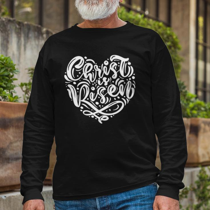 Easter Christian Christ Is Risen Cross Heart Long Sleeve T-Shirt T-Shirt Gifts for Old Men