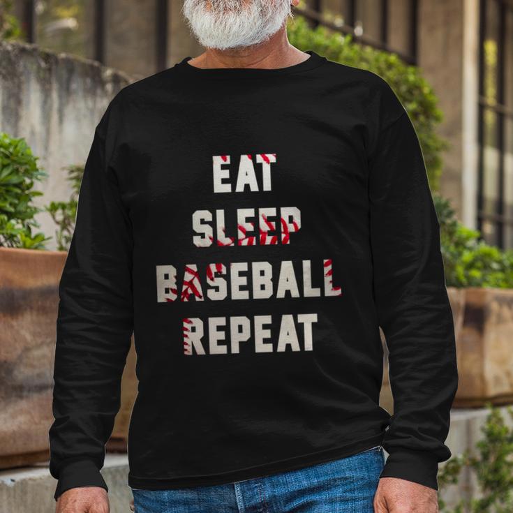 Eat Sleep Baseball Repeat Baseball Player Fan Long Sleeve T-Shirt Gifts for Old Men