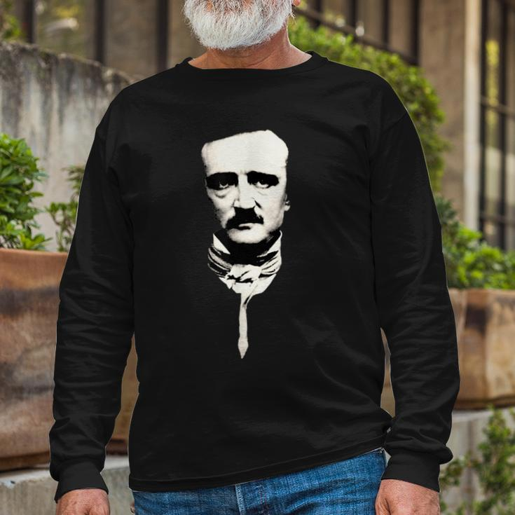 Edgar Allan Poe Writer Face Portrait Long Sleeve T-Shirt Gifts for Old Men