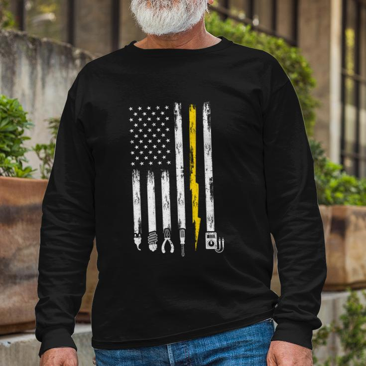 Electrician American Flag Usa Long Sleeve T-Shirt Gifts for Old Men