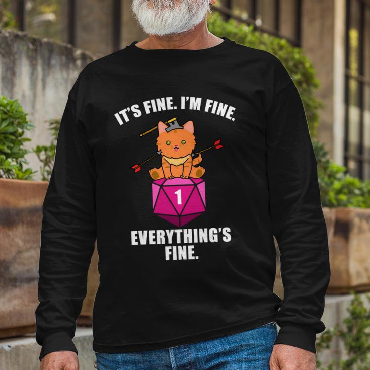 Everythings Fine Cute Cat Dnd Long Sleeve T-Shirt Gifts for Old Men
