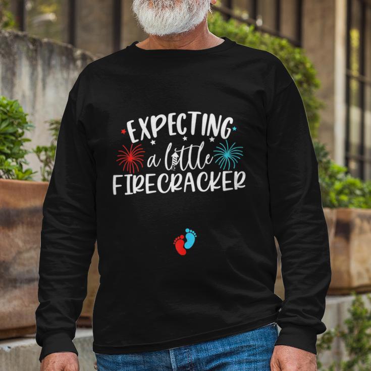 Expecting A Little Firecracker 4Th Of July Pregnant Long Sleeve T-Shirt Gifts for Old Men